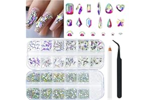 ALOCIAM 2680Pcs AB Nail Rhinestones, 120Pcs Big Colorful AB Nail Charms, Diamond Gems Stones with 2560Pcs AB Flatback Round Beads, Clear Acrylic Colored Glass Jewelry for Nails Faces Eyes Makeup Decoration