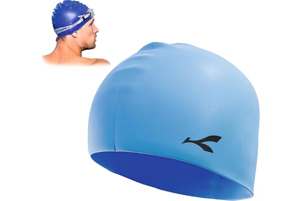 Konex Waterproof Silicone Swimming Cap for Men & Women Stretchable & Quick-Dry Prevents Hair Pull & Chemical Damage Ideal for Children & Adult (Blue)