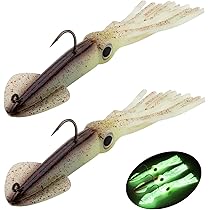 HERCHR Esca per La Pesca dei Calamari, 4 Pezzi 23 Cm/9,1 Pollici Occhi 3D Simulazione Esche per La Pesca dei Calamari Esca Artificiale in Plastica Morbida per Acqua Dolce E Salata