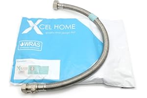 XCEL HOME 1 x WRAS Aprobado 500 mm 15 mm Compresión con válvula de aislamiento x 3/4 pulgadas BSP Conector de tubo flexible trenzado de acero inoxidable