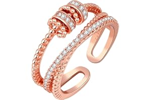Divani Fidget Ring, Anxiety Ring for Women, Silver Ring with Beads Spinner Ring, Stress Reliever Spinner Rings, Adjustable Open Ring, Fidget Jewelry for Women Girls