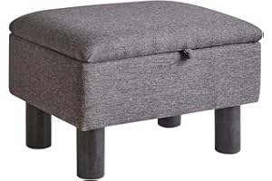 Aibiju Small Pouffe Footstool with Storage, Linen Fabric Pouf with Wodden Legs, Change Shoes Stool for Living Room and Bedroom, Dark Grey, YD-JD1363