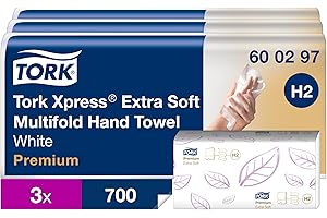 Tork Xpress 600297 Toallas de mano Premium / Toallas secamanos compatibles con el sistema H2 de Tork / 700 toallas / 3 paquetes/ Blanco