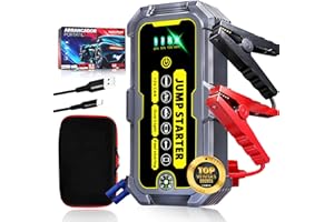 GARRTECH TECNOLOGIA Y CALIDAD GARRTECH® Super Arrancador De Baterias De Coche 5000A Ultra RÁPIDO | Arrancador De Coches 12V para Motor 7.0L Gas o 5.5L Diésel | Arrancador De Coches Portatil con Pinzas | Linterna Led De Emergencia