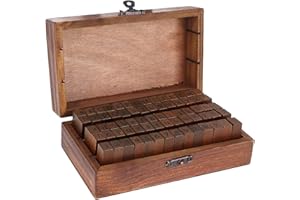 Jortmrd 70pcs Tampon Lettre Alphabet, Ensemble de Tampons en Bois avec lettres de l'alphabet, Chiffres, Symboles Tampon pour Argile avec Boîte de Rangement en Bois Vintage pour Cartes, Bricolage