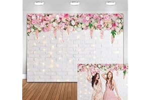 BINQOO 7x5FT Blumenwand Hintergrund Erste heilige Kommunion Weiße Backsteinmauer Blumen Fotohintergrund Hochzeit Braut Baby Dusche Geburtstag Party Frühling Photo Booth Prop