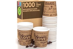 Eurocali 1000 Bicchierini in Carta da caffè 65ml LoveBrownCUP - Bicchieri Ecologici Biodegradabili Monouso Piccoli Asporto Bevande Calde