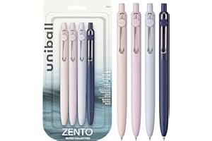 uni-ball Zento Gel Ink Ballpoint Pen - Black - Smooth Medium Nib - Coloured Japanese Pens - Discreet Colours (Pack of 4)