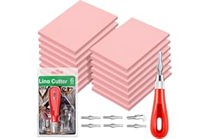LYCN 12 Pack Rubber Carving Blocks, Pink Linoleum Carving Blocks Rubber Stamp Block Bulk with Cutter Tools Soft Stamp Carving Kit for Beginners and Artists DIY Project