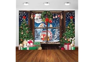 Avezano Winter Christmas Backdrop Xmas Rustic Wooden Window Full Moon Night Background Holiday Family Party Decoration Baby Shower Kids Birthday Party Banner Portrait Photo Studio Props(7ft x 5ft)