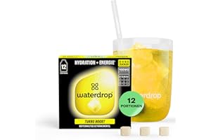 ‎WATERDROP MICRODRINK waterdrop® Microenergy Turbo Boost – 160mg Koffein, 12 Drops Würfel mit Gummibärchen-Geschmack – Zuckerfrei, Kalorienarm, Energie-Booster mit Vitamin C & B
