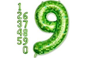 FROOVA 9th Birthday Balloons for Boys, Large Lime Green Pixel Number 9 Balloon, 40 Inch Dark Kelly Green Foil 9 Balloon Number for Kids 9 Year Old Birthday Video Game Forest Patrick's Day Party Decorations