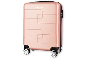 WORLD EXPLORER Cabin Suitcase | ABS Hard Shell with 360° Spinner Wheels & Com-bination Lock | Lightweight Cabin Luggage and Suitcase 34L – Ryanair Priority Size Travel Bag (Rose Gold, 55x40x20 CM)