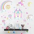 MAKINGTEC Castle Unicorn Wall Decals, Princess Reflective with Heart Rainbow Vinyl Wall Stickers, Kids Wall Stickers Unicorn Wall Decals for Girls Room Decor, Castle Unicorn Wall Decals Gifts