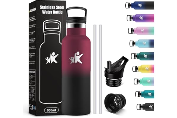 KollyKolla Gourde Isotherme Enfant 500ml, Bouteille d'eau Acier Inoxydable, Étanche et Réutilisable, sans BPA, Gourdes avec Paille, Bouteille d'eau pour Voyage, l'école, Cyclisme, Bureau, Camping