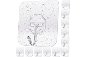 TCPENG® Adhesive Hooks Heavy Duty, 12 PCS Strong Adhesive Hooks for Bathroom,Self Adhesive Hooks Clear,Strong Wall Hooks Adhesive for Kitchen,Home and Office,12 Pack