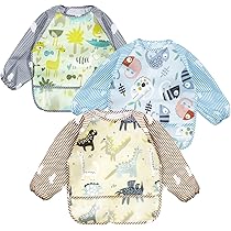 Set 4 Bavaglini Con Maniche Lunghe - Impermeabili E Lavabili, Per Pappa E Gioco