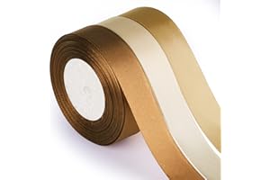 ASTARON Ruban de satin marron et doré pour bouquet de mariage, loisirs créatifs, ruban en tissu de couleur unie pour emballage cadeau, nœuds pour cheveux, nœuds pour cheveux, décoration de fête