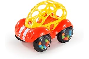 Bright Starts Oball Rattle & Roll Sports Race Car Toy Push and Go Vehicle, Easy Grasp, Ages 3 Months+, Red