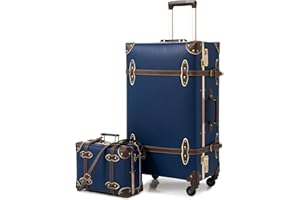 urecity Vintage Luggage Set of 2, Retro Suitcase with Wheels for Men & Women, Stylish Travel Luggage Set with Boarding Tote, Zipperless Design, TSA Approved (Vintage Blue, S(12")+L(26"))