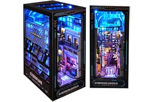 Pumpumly DIY Book Nook Kit - DIY Miniature Bookend Near Future With LED Light, 3D Puzzle Wooden Art Bookshelf Insert Decor, Model Kits for Adults to Build, Make Your Own Craft House Model