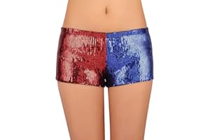 HDE Damen Rot und Blau Metallic Pailletten Booty Shorts für Harley Misfit Halloween Kostüm