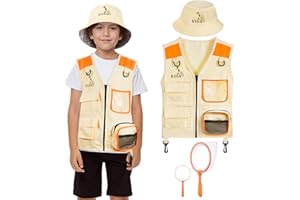 BSBUY Kit Explorador Niños, Disfraz Explorador Niños con Lupa, Sombrero de Cubo y Red para Atrapar Insectos, Chaleco Explorador Niña, Juego de Explorador Regalo para Niños de 3 a 10