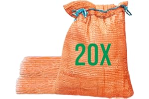 Bazko Pack of 20 rustling bags, 42 x 60 cm, 15 kg, orange, net bags with drawstring, potato bag, onion bags, net bag, firewood bags