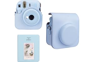 Meetikar Kameratasche und 64 Taschen Fotoalbum kompatibel mit Fujifilm Instax Mini 12 Sofortbildkamera, PU Leder tragbare Mini 12 Kameratasche mit verstellbarem Schulterriemen (Blau)