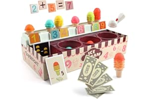 TOP BRIGHT Juego de helados para 3 años – Matemáticas y lógica helado – Juego de porciones de helado para niños pequeños – Juego de rol – Accesorios de tienda de compra Juguetes Regalo para niñas de 3