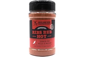 GRIGLIARE DURO ITALIAN HARDCORE BARBECUE 200 gr HOT ribs Rub GRIGLIARE DURO - Spezie barbecue rub PICCANTE per costine - BBQ rub insaporitore piccante per maiale, ideale per costine o costolette, hot ribs rub o pulled pork piccante - Rub BBQ