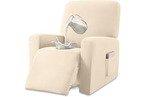 Granbest Funda para Silla reclinable Repelente al Agua de Alta Elasticidad, Tela Jacquard con Bolsillos (reclinable, Beige)