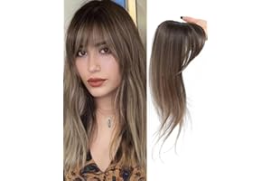 MORICHY Clip in Fringe 360° Bangs Hair Clips Fake Bangs with Topper Long Layered Hair Clip on Bangs for Women Ombre Brown Bangs Clip in Hair Extensions Curved Bangs for Daily Use（Ombre Brown(3tone)）