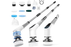 Vikeri Electric Spin Scrubber, Cordless Electric Cleaning Brush with Adjustable Extension Arm, 8 Cleaning Brush Heads, Power Scrubber for Bathroom, Kitchen,Tiles, Floors, and Bathtubs, White