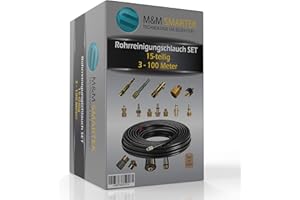 Rohrreinigungsschlauch 15-Teilig für Kärcher Kränzle NILFISK ALTO WAP HD HDS Parkside Black & Decker Bosch Lavor KEW Kinzo Anschluss 1/8" AG M22 x 1,5 IG & Bajonett KEW Quick Connect EASY!Lock 20m