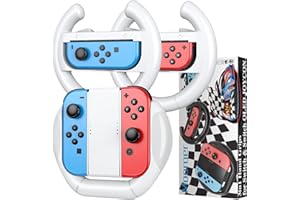 Mooroer Grip Lenkrad Kompatibel mit Nintendo Switch/Switch OLED Joy-Con Racing Lenkrad Switch/OLED Controller Griff Case Kit für Mario Kart 8 Deluxe,Weiß