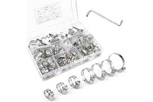 QOUBNIC 73 Piezas Abrazaderas de Manguera de Resorte, 6-38mm Abrazaderas Ajustables 7 Tamaños en Acero Inoxidable para Tubería Agua Auto Mecánica en Caja