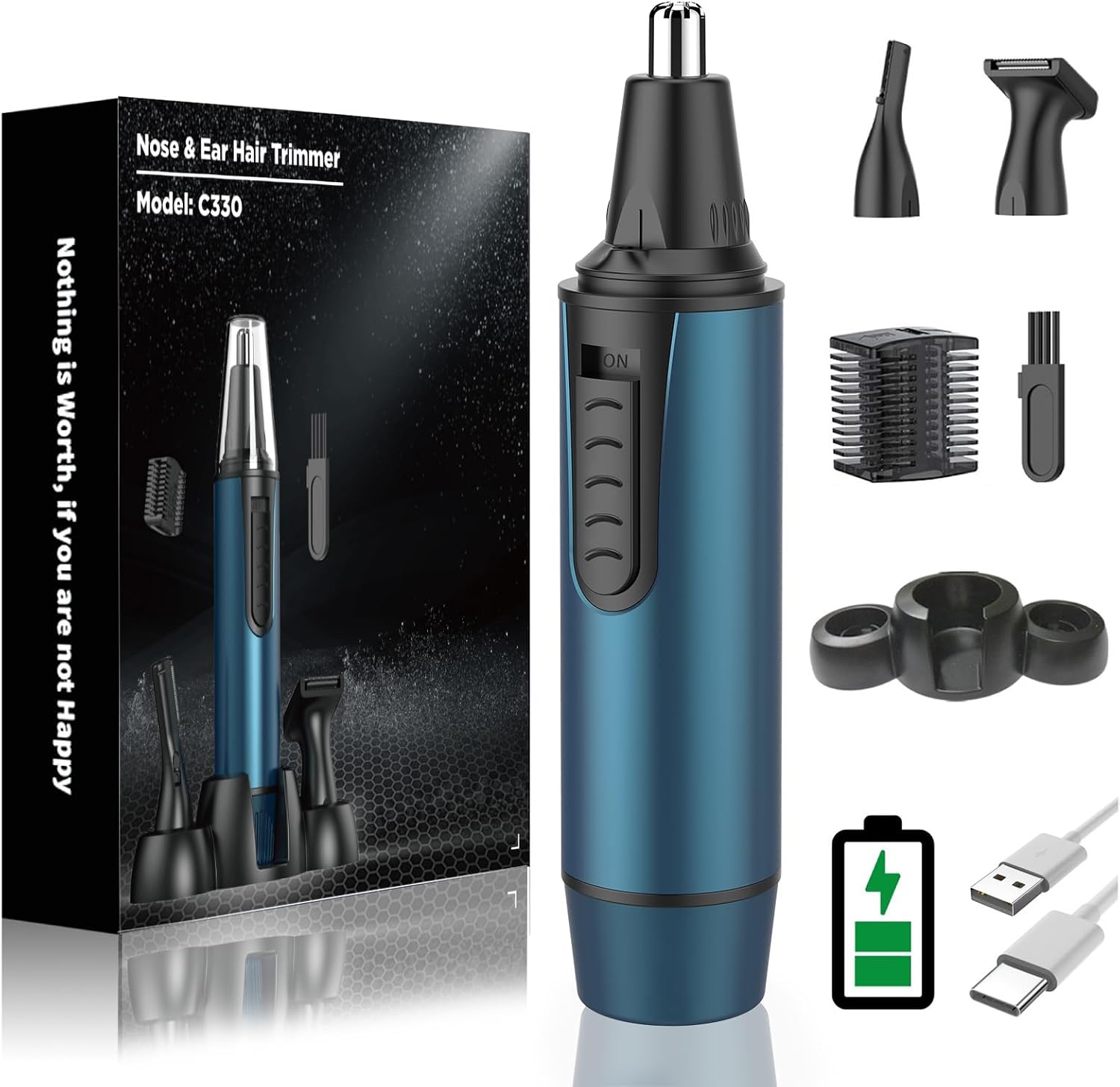 Cortapelos Nariz y Oreja, 3 en 1 Profesional - Recortador Pelos Nariz, Orejas, Cejas y Facial, Quita Pelos Indoloro, Resistente al Agua, USB Recargable, Para Hombre y Mujer