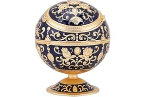 GLOGLOW Popielniczka ze stemplowanym wzorem, przenośna okrągła kulka, vintage, wiatroszczelna popielniczka z pokrywką na zewnątrz do domu, hotelu, prezent ślubny (ciemnoniebieska)