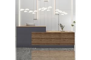 Heliosrider Empfangstheke, Empfangstisch, Einfach Moderner Empfangstresen, L-Förmiger Rezeptionstheke, Schreibtisch mit Theke Empfang, Holzwerkstoff, mit Tastaturschublade, Büromöbel, Ladentheke