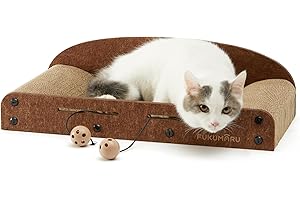 FUKUMARU Tekturowy drapak 53 cm, leżanka dla kota, wytrzymałe łóżko-drapak duże z zabawką piłką z dzwonkiem, podkładki do drapania nadające się do recyklingu dla kotów domowych