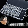 100 Pcs Clear False Nail Tips with Storage Case-Full Cover Coffin Nails in 10 Sizes for Nail Salons and DIY Nail Art-Long Lasting and Durable Artificial Fingernails for Glamorous Looks (Square, Clear)