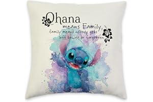 POAEMKI Ohana Means Family, Family Means Nobody Gets Left Behind or Forgotten- Decorative Linen Cushion Cover,Throw Pillow Cover 18x18 Inch, Birthday Gifts for Girls Boys, Square Couch Pillow Cover for Kids