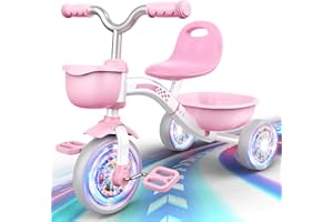 Braxel Laufrad Dreirad ab 2 Jahre, Kinderfahrrad mit Leuchtende Räder, 3-Ebene Verstellbaren Sitz bis 35 kg, Kinderspielzeug Outdoor Spielzeug ab 2 3 4 5 Jahre Geburtstag Geschenke für Mädchen