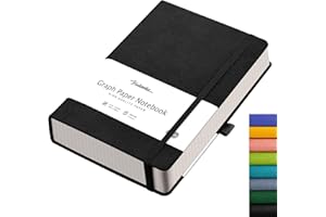 HIUKOOKA A5 Graph Paper Notebook-320 Pages Leahter Squared Notebook Journal,100gsm Grid Paper Large Thick Notebook for Work, Engineering,Drawing,with Sticky Notes Divider - Black