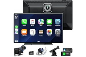 EYETOO Wireless Car Stereo for Apple Carplay Android Auto, 9 Inch Car Radio with 2.5K Dash Cam, 1080P Rear View Camera, Carplay Display with Loop Recording/Bluetooth/GPS/Siri/Google/Mirror Link/AUX/FM/64G SD