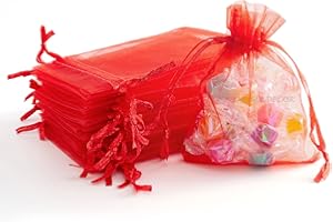 XMASOLDECOR 30PCS Red Organza Gift Bags 7x9cm Small Jewellery Bags Wedding Favours Bags Drawstring Gift Bag for Candy, Lavender, Anniversary and Baby Shower