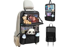 Ezilif Autositz und Rücksitz Organizer, Kinder Reißfest mit Tisch und Vielen Sack, mit 12 Zoll iPad Tablet-Tasche, Rückenlehnenschutz Auto Wasserdicht und Multifunktionale（1 Stk）