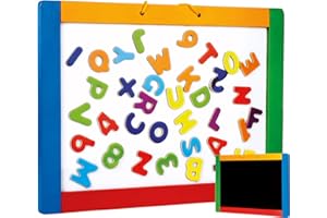 Bino & Mertens 83651 magnetische Hängetafel mit bunten Buchstaben, Spielzeug für Kinder ab 3 Jahre, Kinderspielzeug (Magnettafel zum Beschriften, Schieferseite, Hängeschlaufe & magnetische Buchstaben), Mehrfarbig