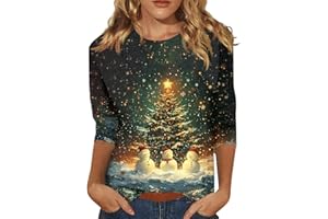 HSUAYEUD Christmas Jumpers for Women 3/4 Sleeve Top UK Snowflake Print Womens T-Shirts Casual Tunic Top